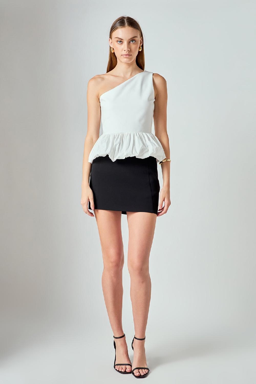 endless rose Cotton Blouson Mixed Media Top WHITE