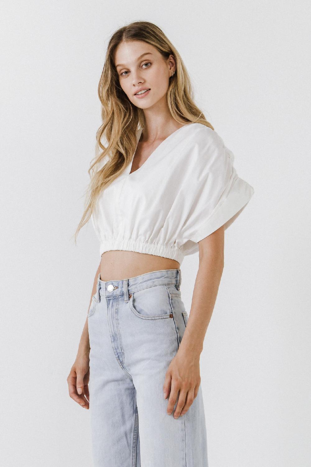 Endless Rose Cotton Drop Shoulder Crop Top WHITE