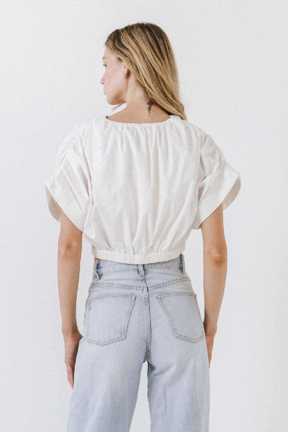 Endless Rose Cotton Drop Shoulder Crop Top WHITE