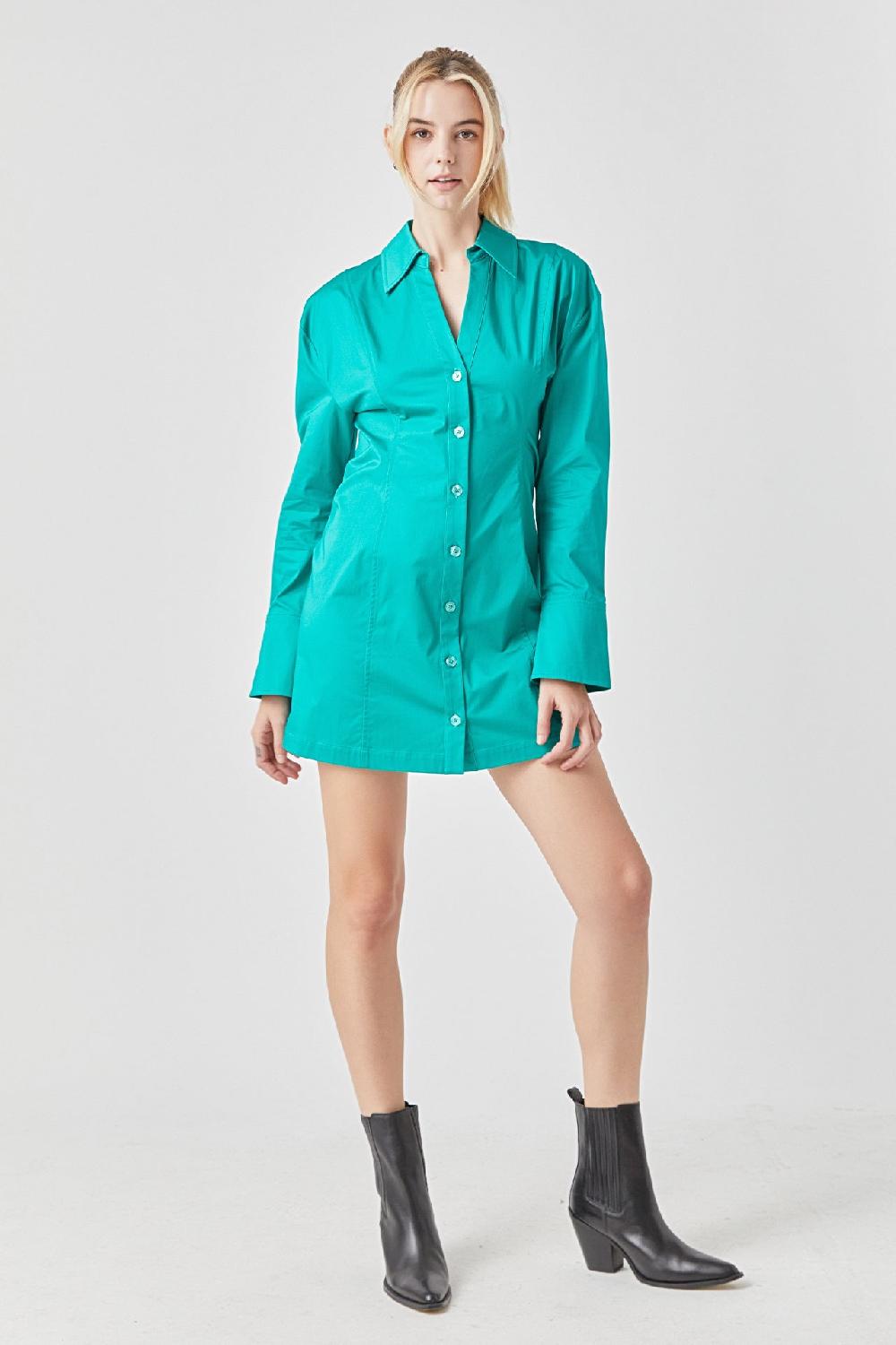 Endless Rose Cotton Shirt Dress GREEN