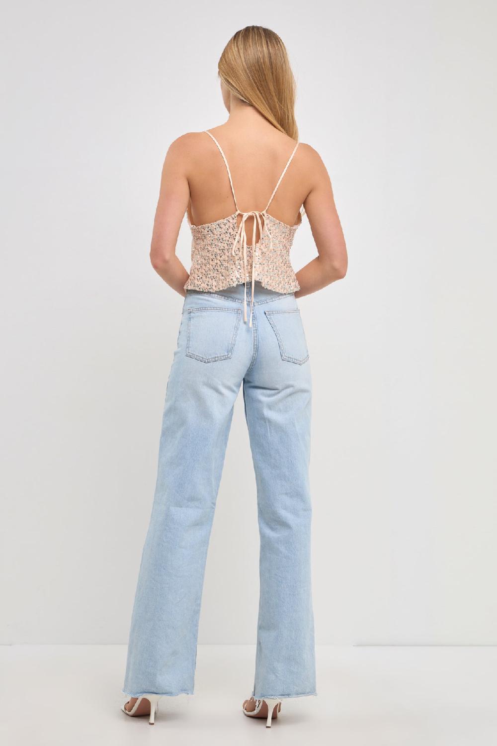 Endless Rose Cowl Neck Sequin Top IVORY/BLUE