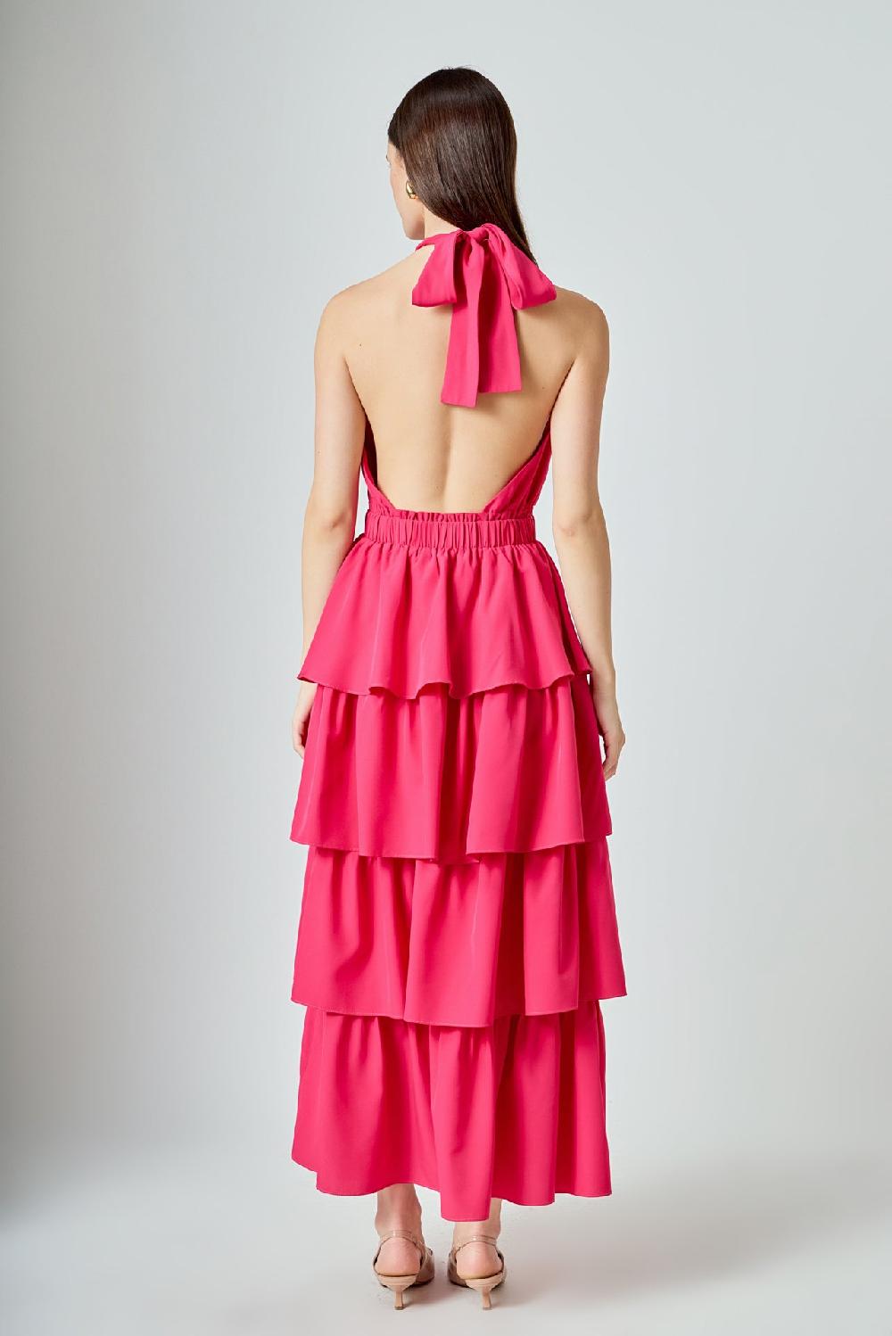 Endless Rose Criss Cross Halter Maxi Dress FUCHSIA