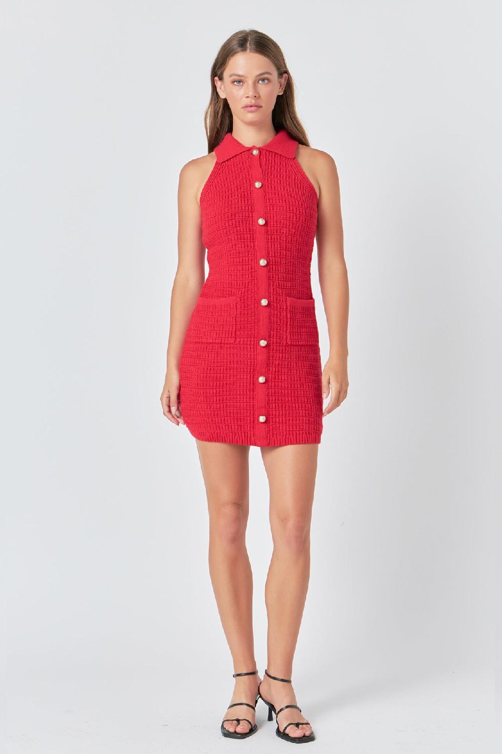endless rose Crochet Knit Dress RED