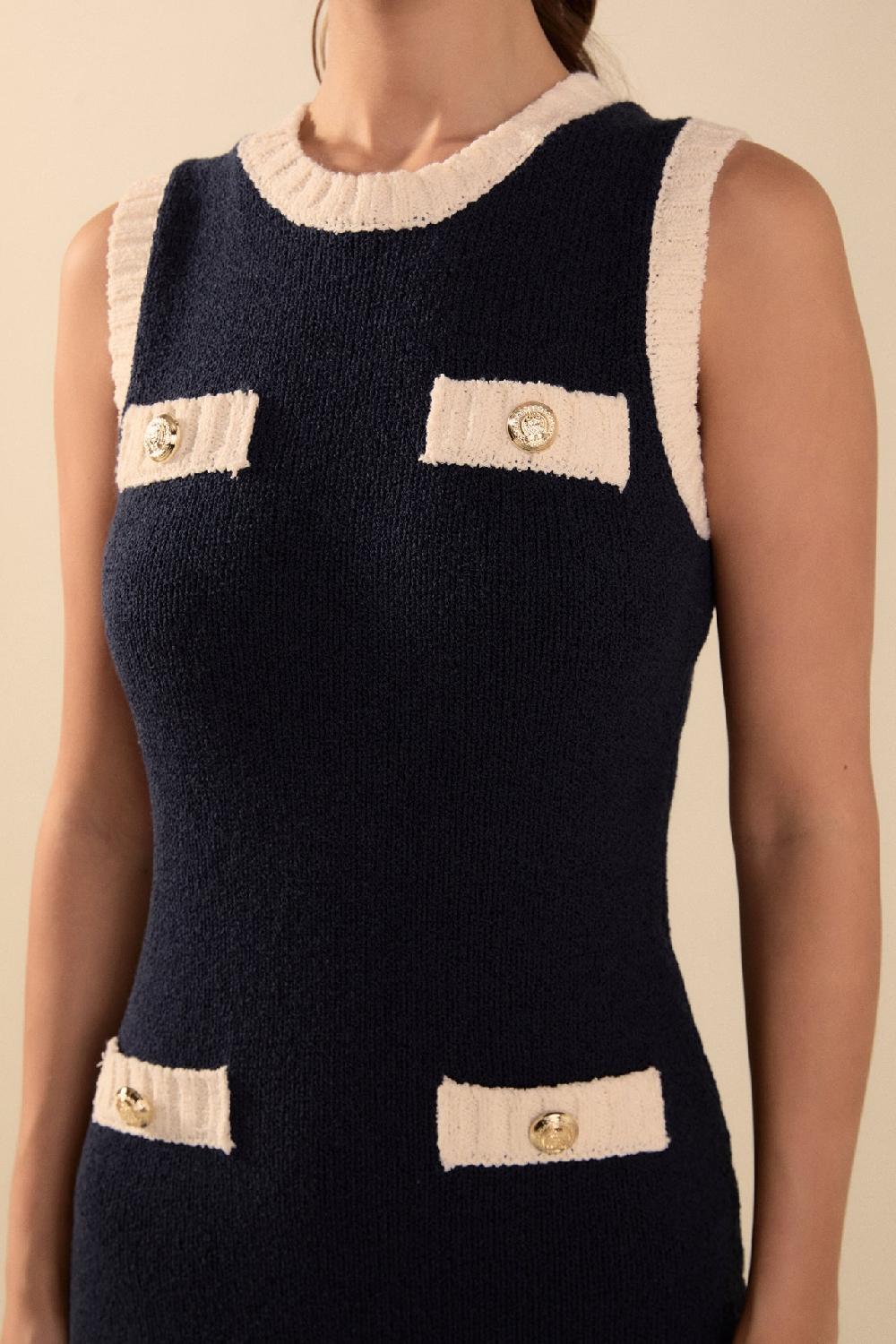 Endless Rose Crochet Knit Maxi Dress NAVY/CREAM