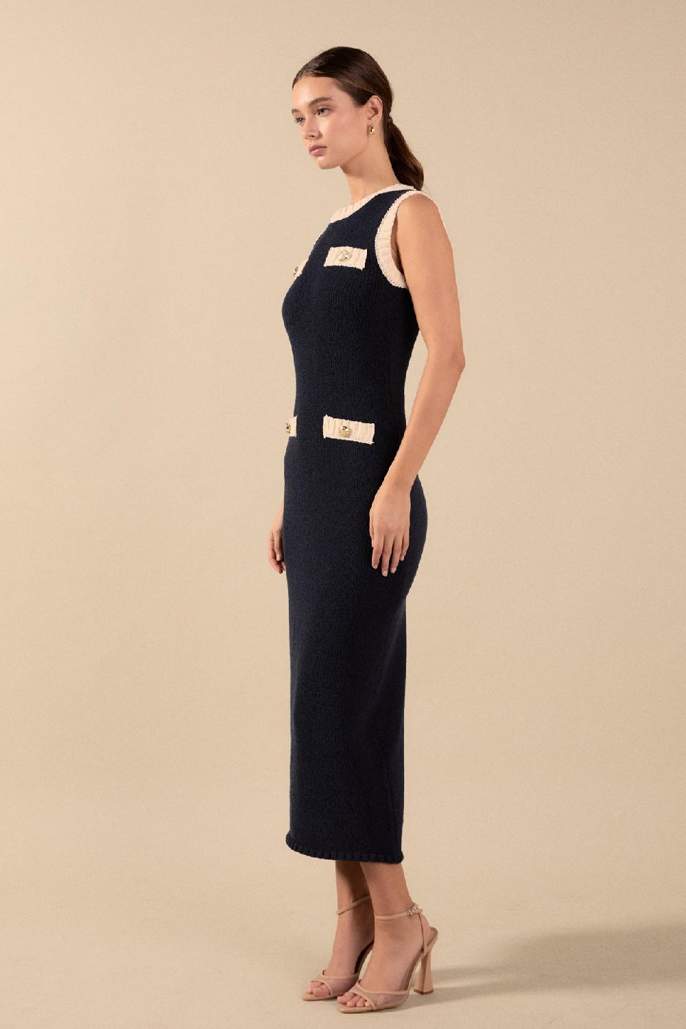 Endless Rose Crochet Knit Maxi Dress NAVY/CREAM