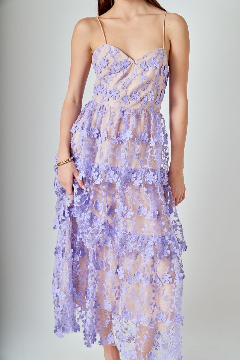 Endless Rose Crochet Layered Midi Dress WHITE