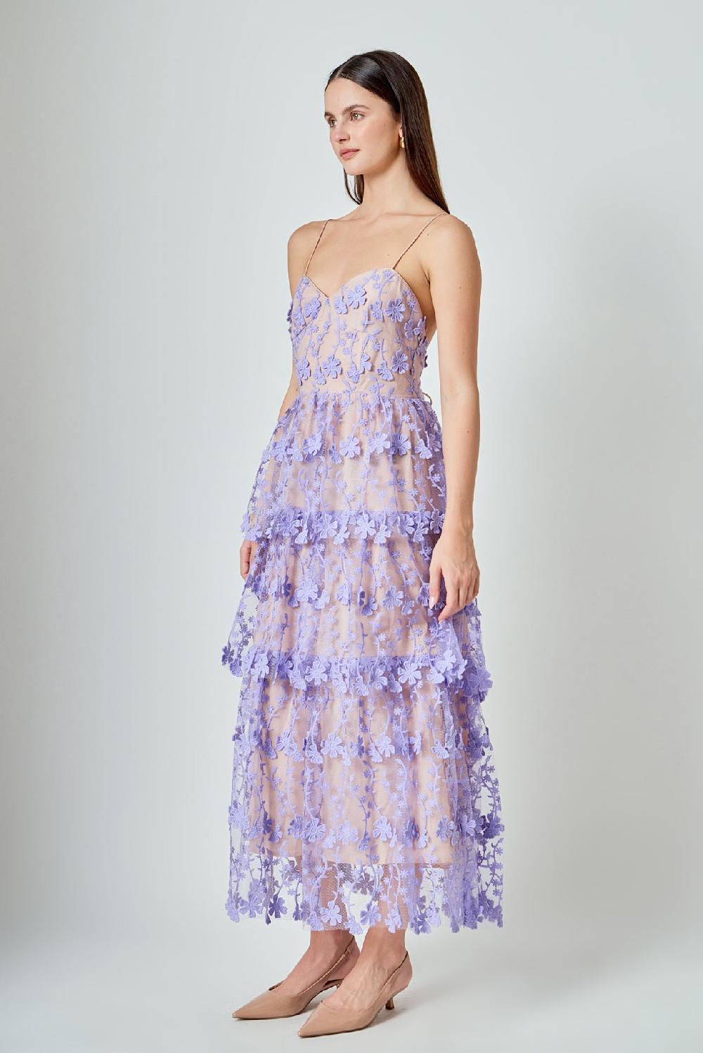 Endless Rose Crochet Layered Midi Dress WHITE