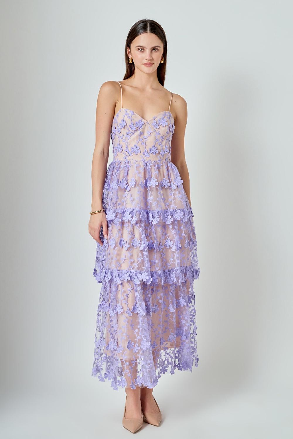 endless rose Crochet Layered Midi Dress WHITE