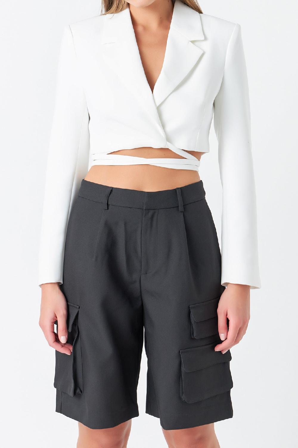 Endless Rose Cropped Blazer With Tie Detail WHITE
