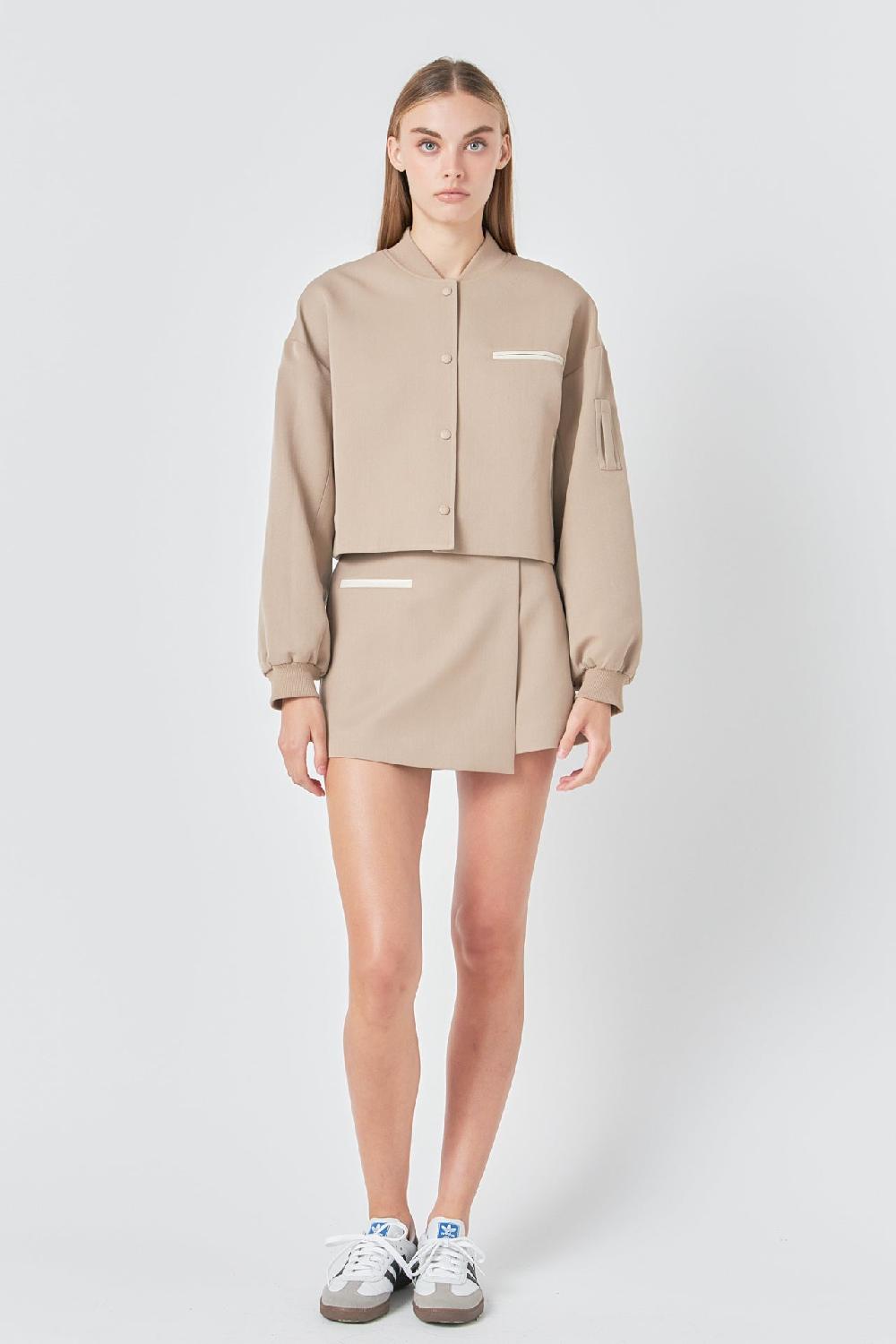 Endless Rose Cropped Bomber Jacket TAUPE