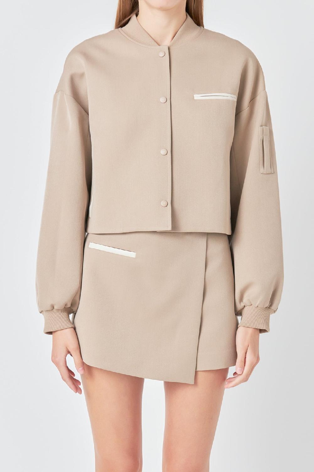 Endless Rose Cropped Bomber Jacket TAUPE