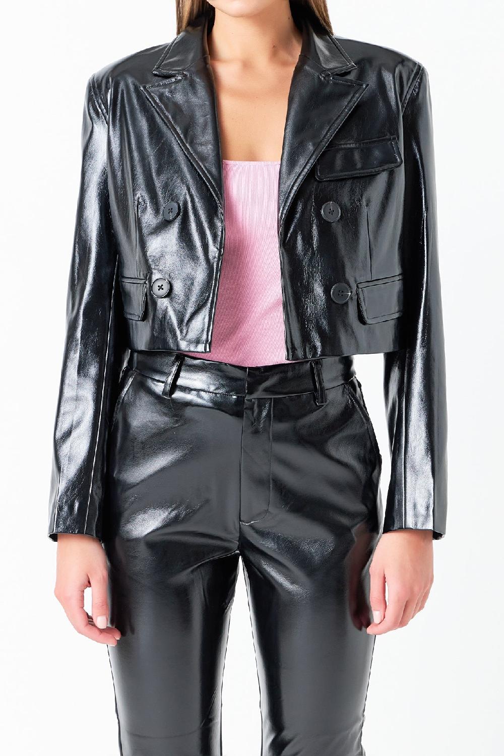 Endless Rose Cropped Faux Leather Jacket BLACK
