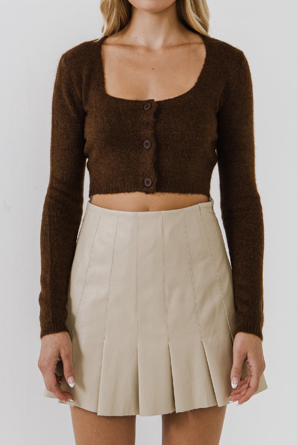 Endless Rose Cropped Knit Cardigan BROWN