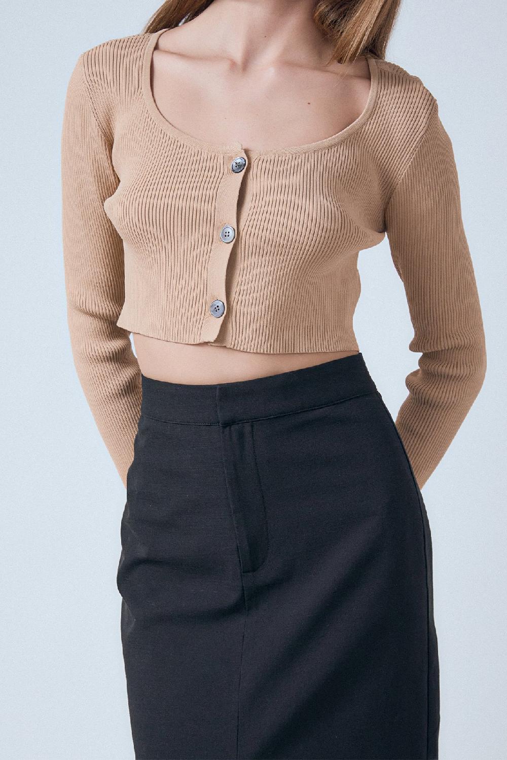 Endless Rose Cropped Knit Cardigan CAMEL