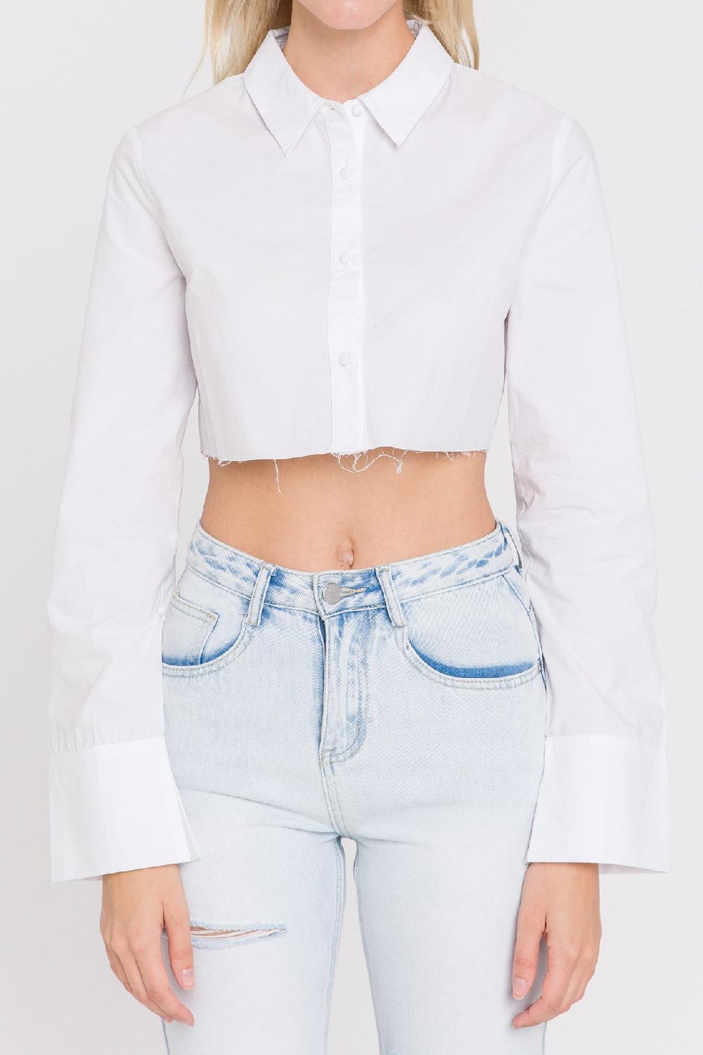 Endless Rose Cropped Long Sleeve Shirt WHITE