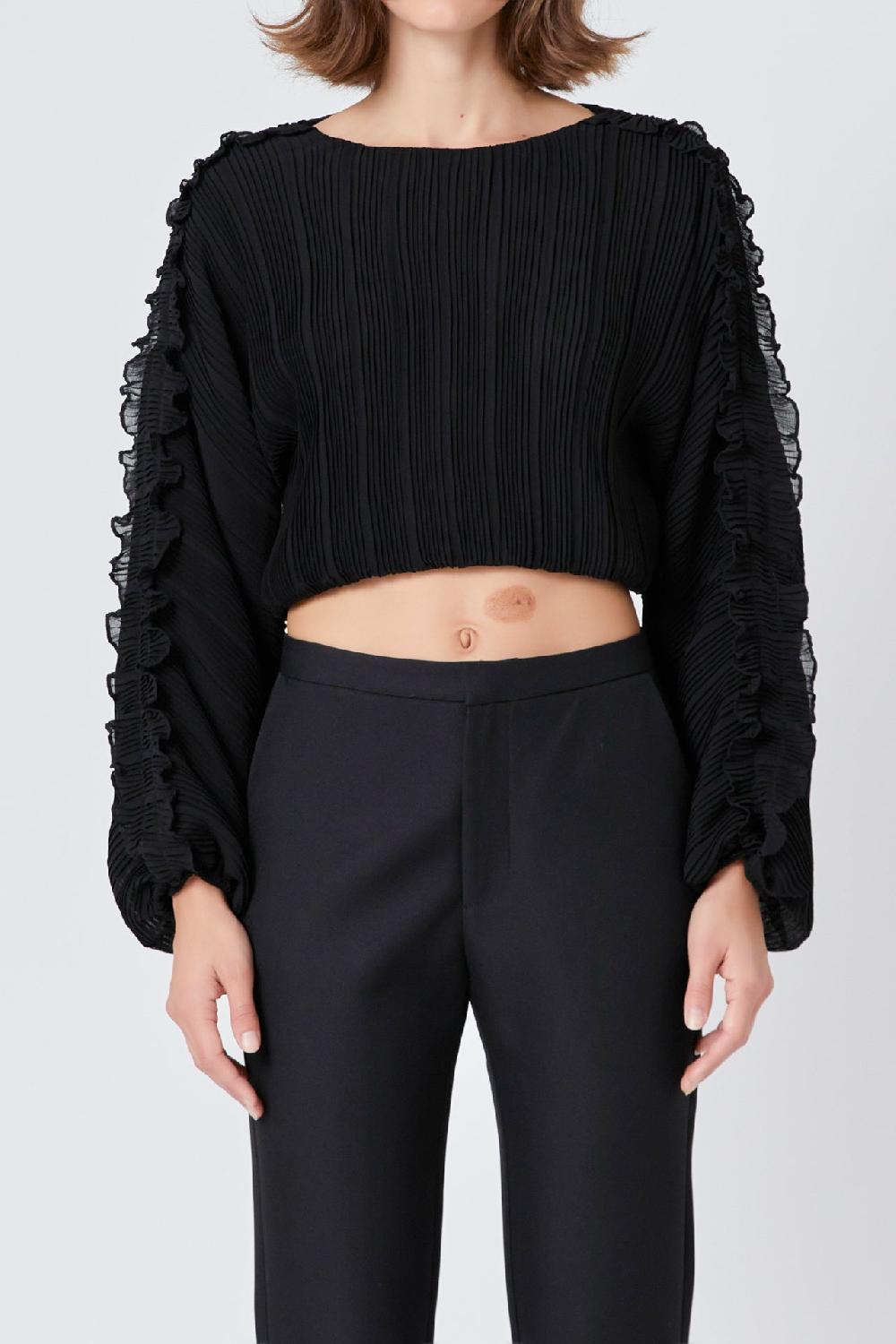 Endless Rose Cropped Plisse Blouse BLACK