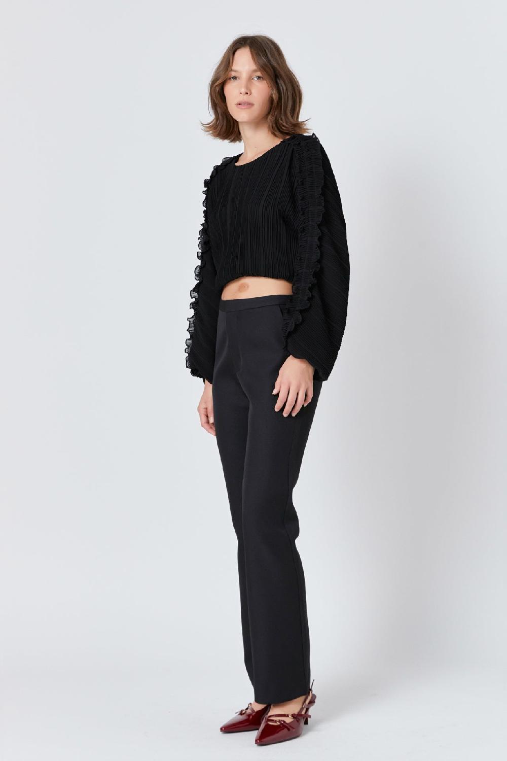Endless Rose Cropped Plisse Blouse BLACK
