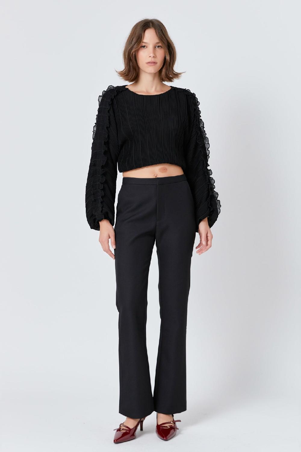 endless rose Cropped Plisse Blouse BLACK