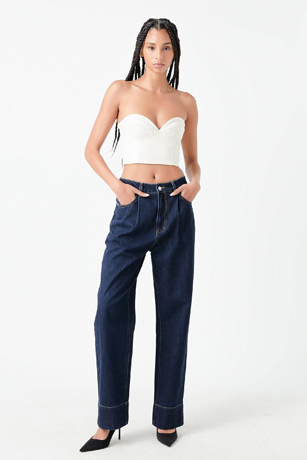 Endless Rose Cropped Pu Bustier Top WHITE