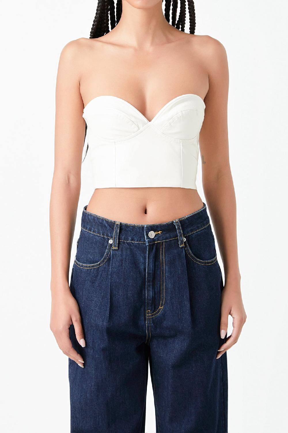 Endless Rose Cropped Pu Bustier Top WHITE