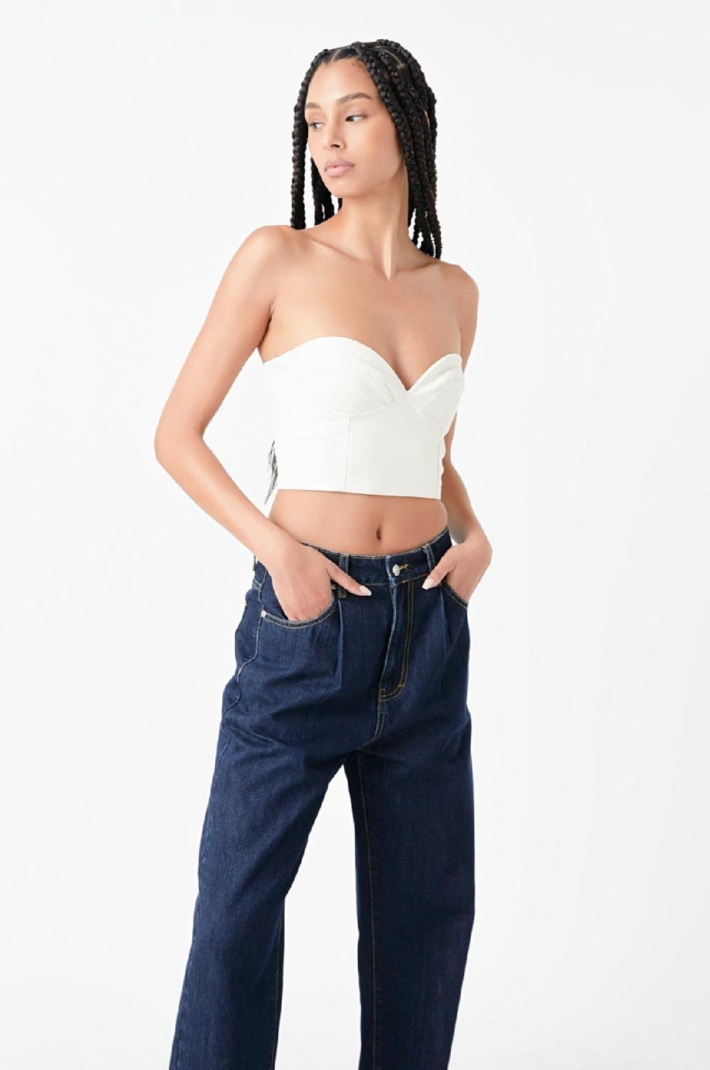 Endless Rose Cropped Pu Bustier Top WHITE
