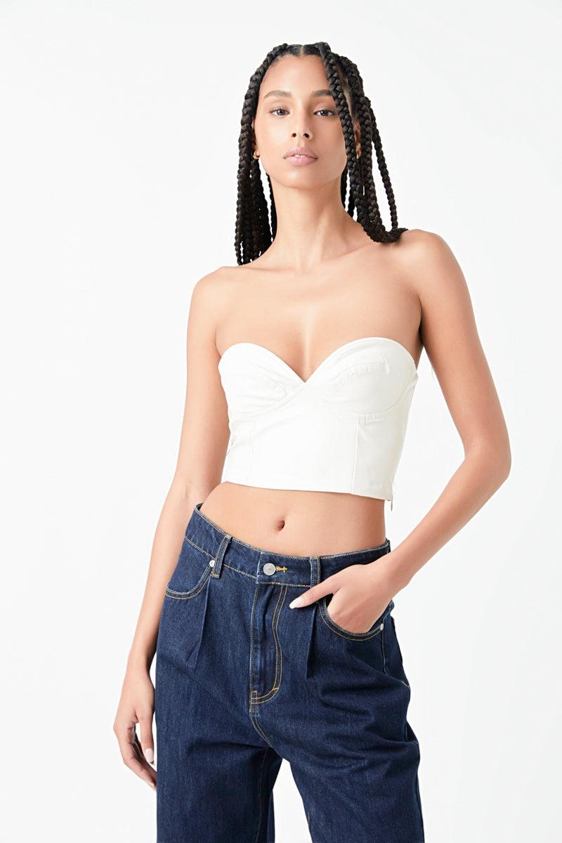 endless rose Cropped Pu Bustier Top WHITE
