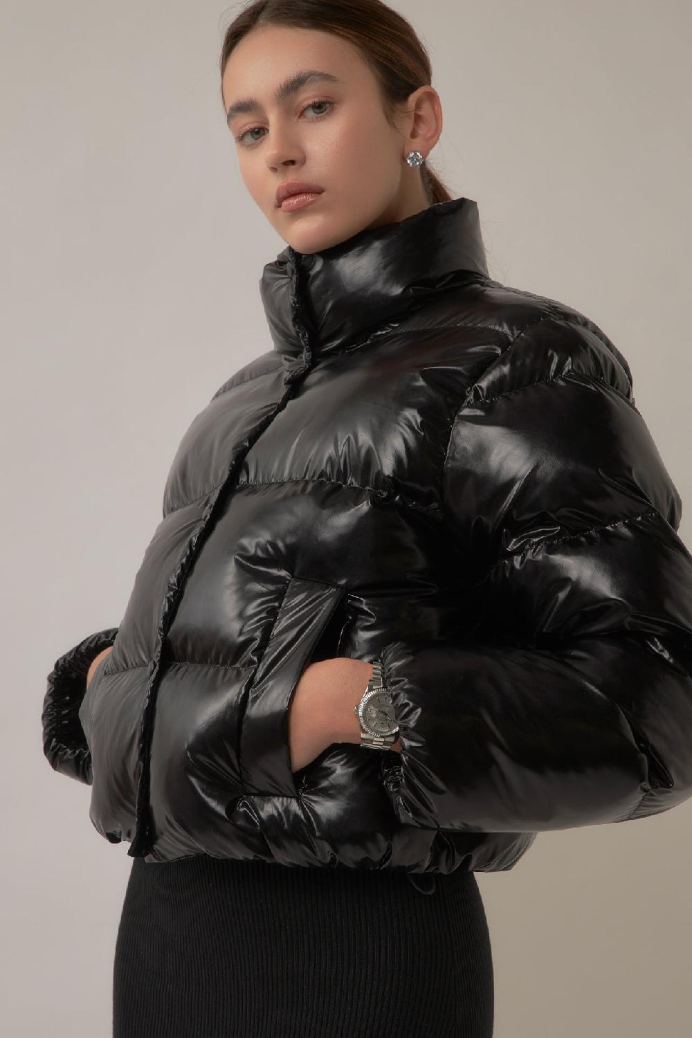 Endless Rose Cropped Puffer Jacket BLACK