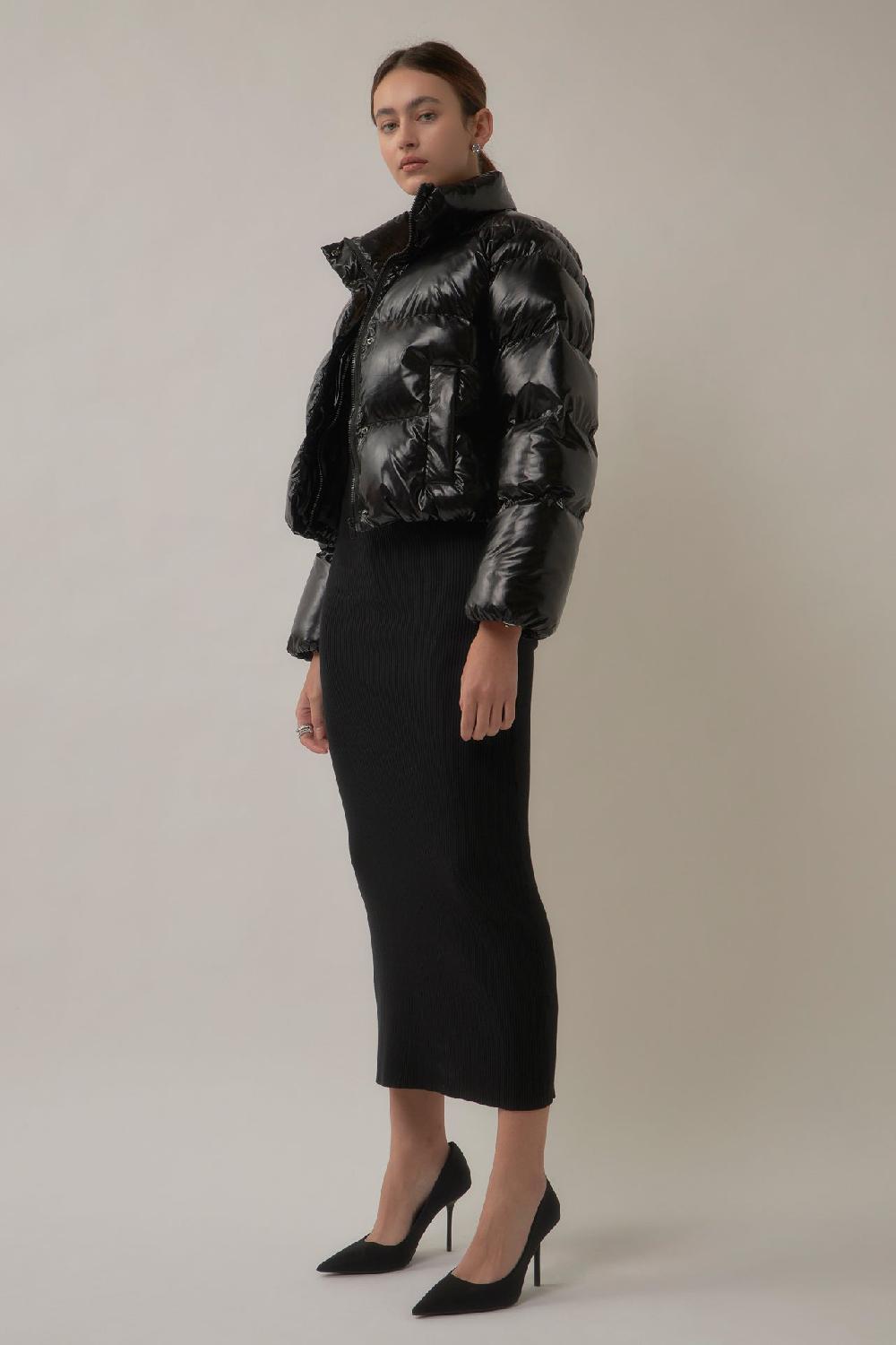 Endless Rose Cropped Puffer Jacket BLACK
