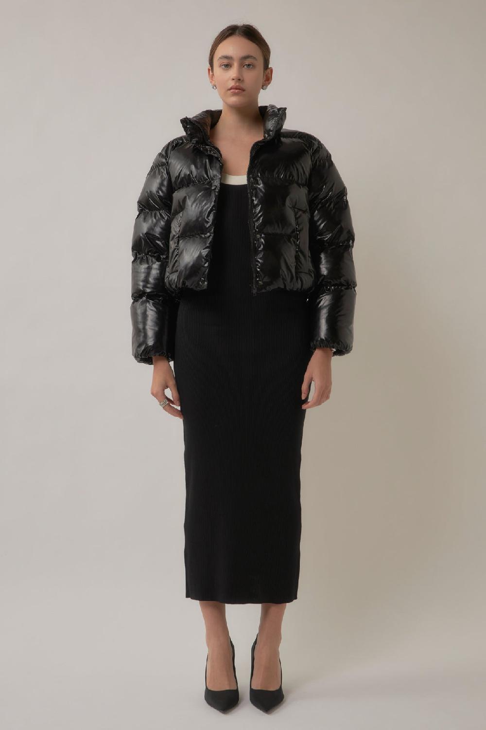 endless rose Cropped Puffer Jacket BLACK