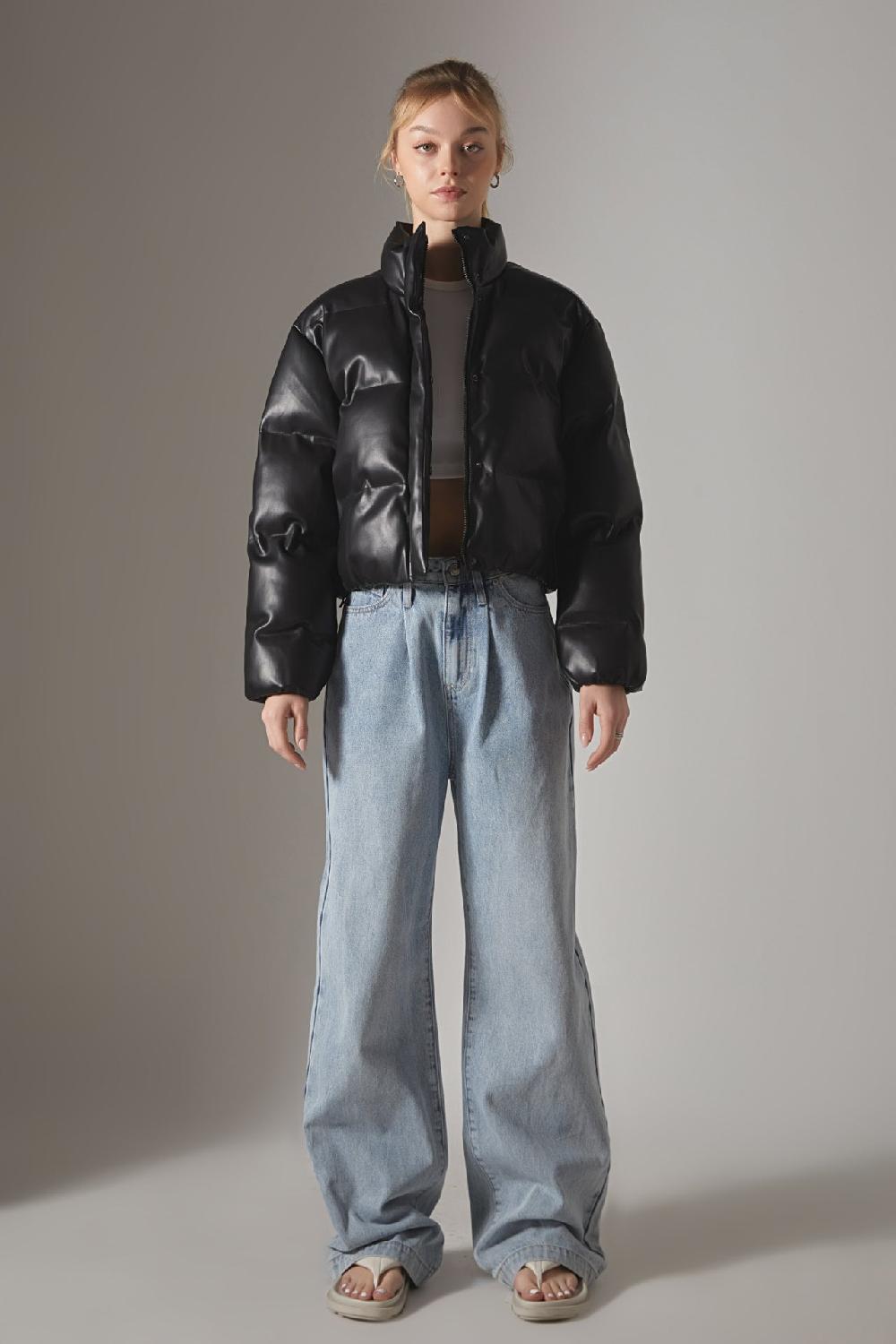 endless rose Cropped Puffer Jacket BLACK