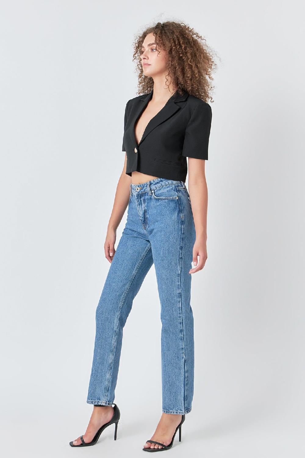 Endless Rose Cropped Short Sleeve Blazer BLACK