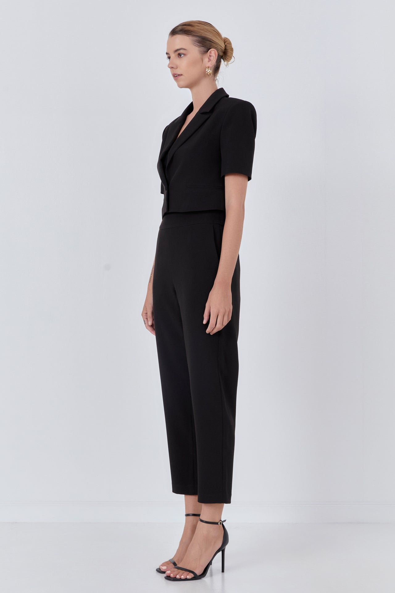 Endless Rose Cropped Short Sleeve Blazer BLACK