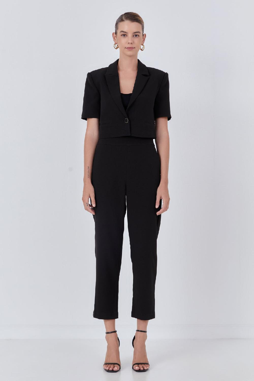 endless rose Cropped Short Sleeve Blazer BLACK