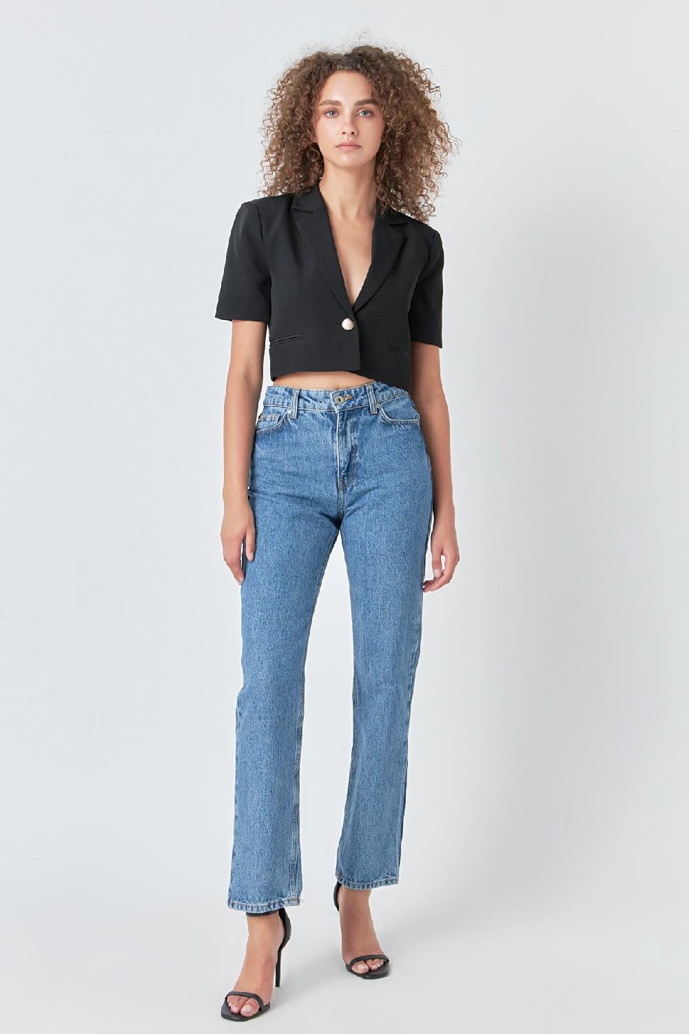 endless rose Cropped Short Sleeve Blazer BLACK