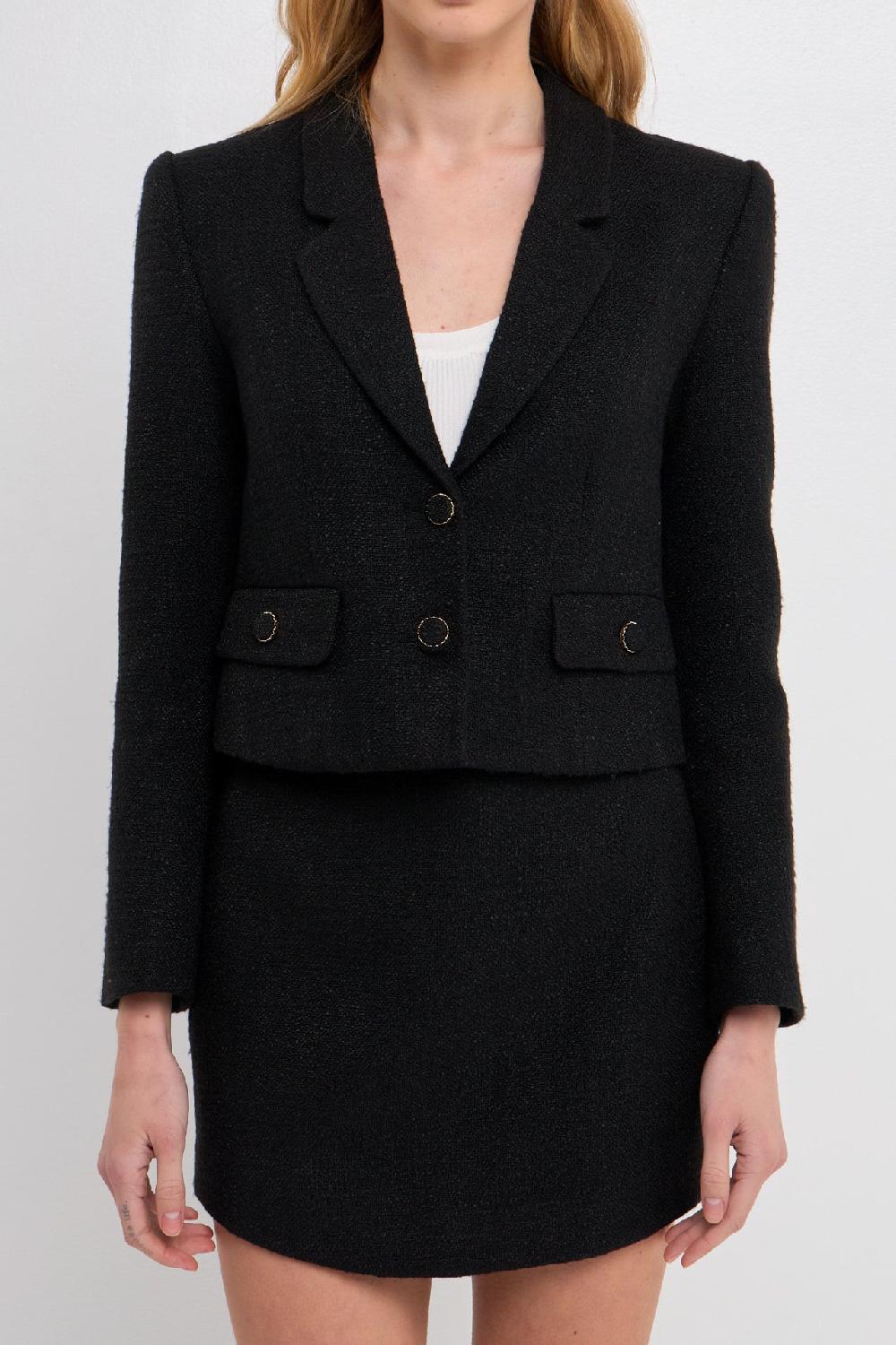 Endless Rose Cropped Tweed Blazer BLACK