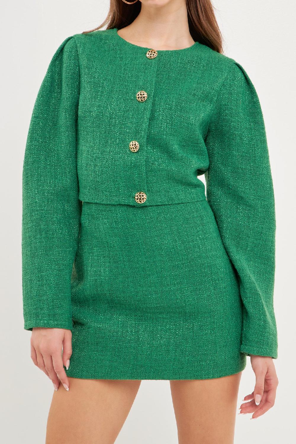 Endless Rose Cropped Tweed Jacket GREEN