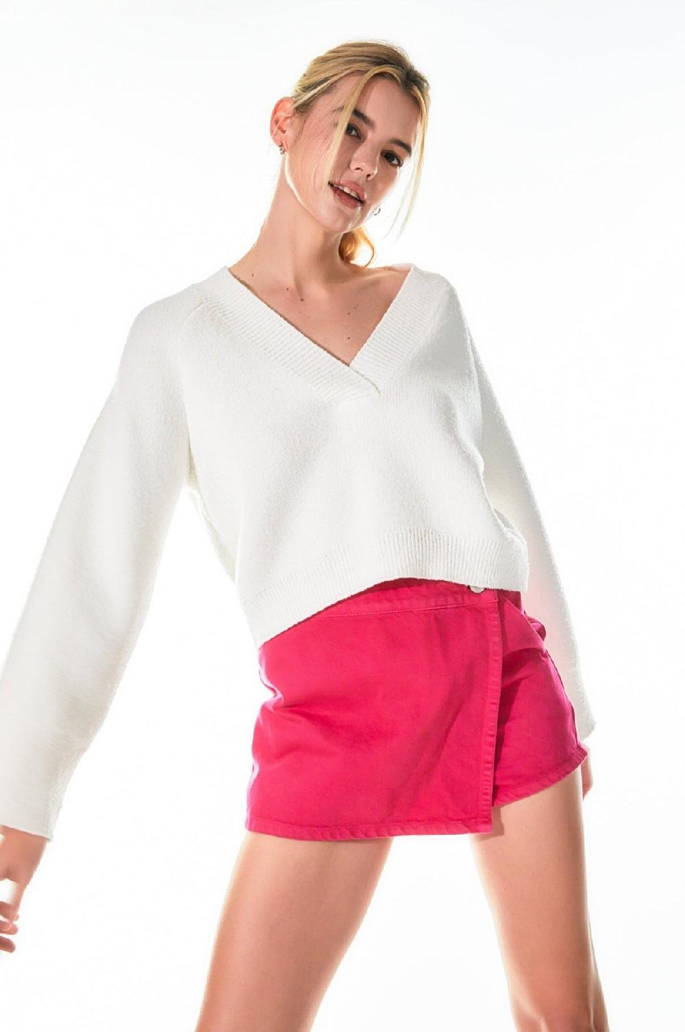 endless rose Cropped V-Neck Sweater CREAM