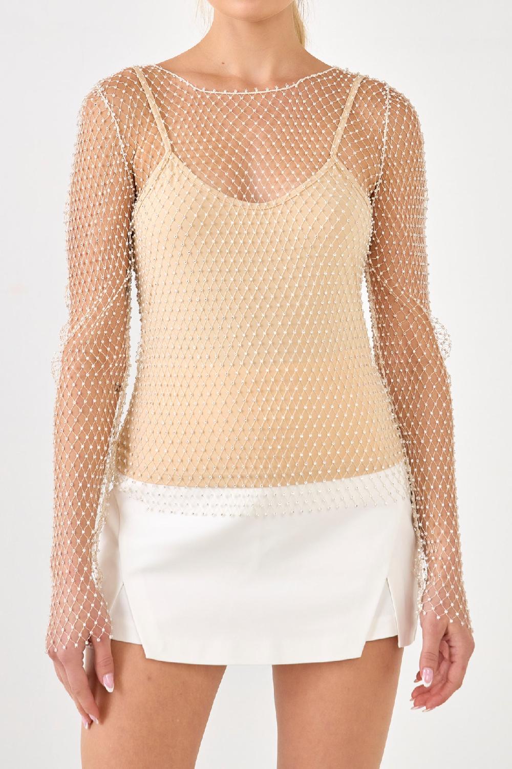 Endless Rose Crystal Mesh Top NUDE