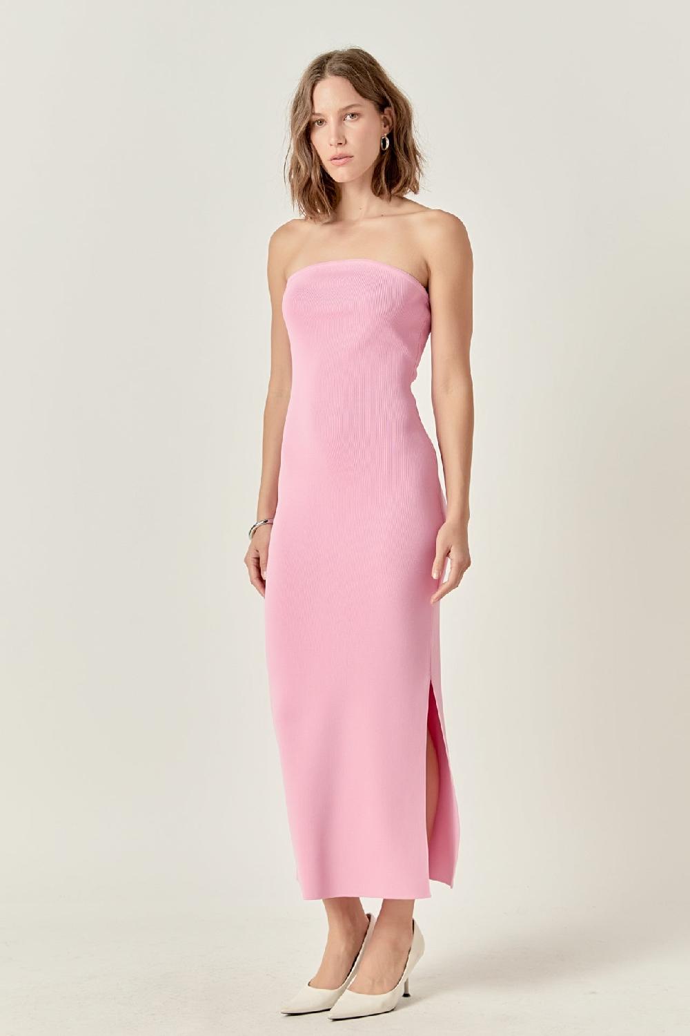 Endless Rose Curved Knit Midi Dress PINK