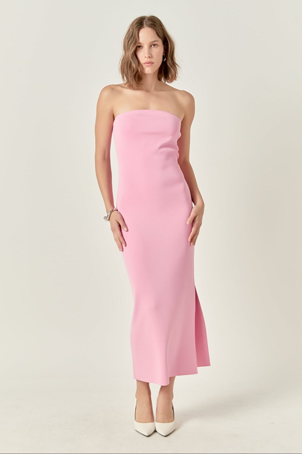 endless rose Curved Knit Midi Dress PINK