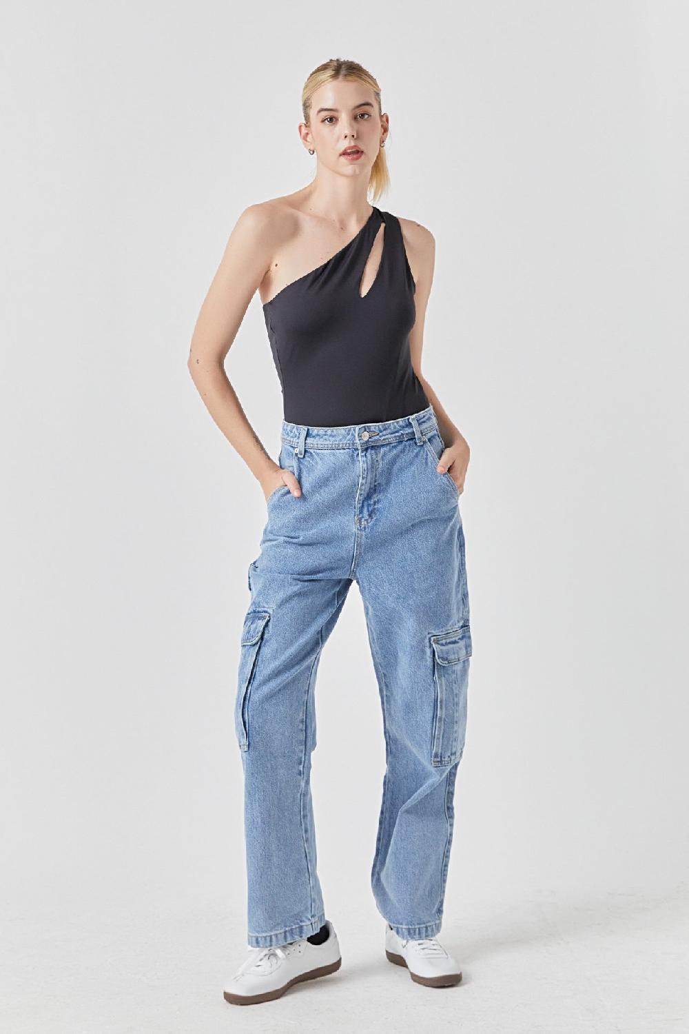 Endless Rose Cut Out Asymmetric Bodysuit BLACK