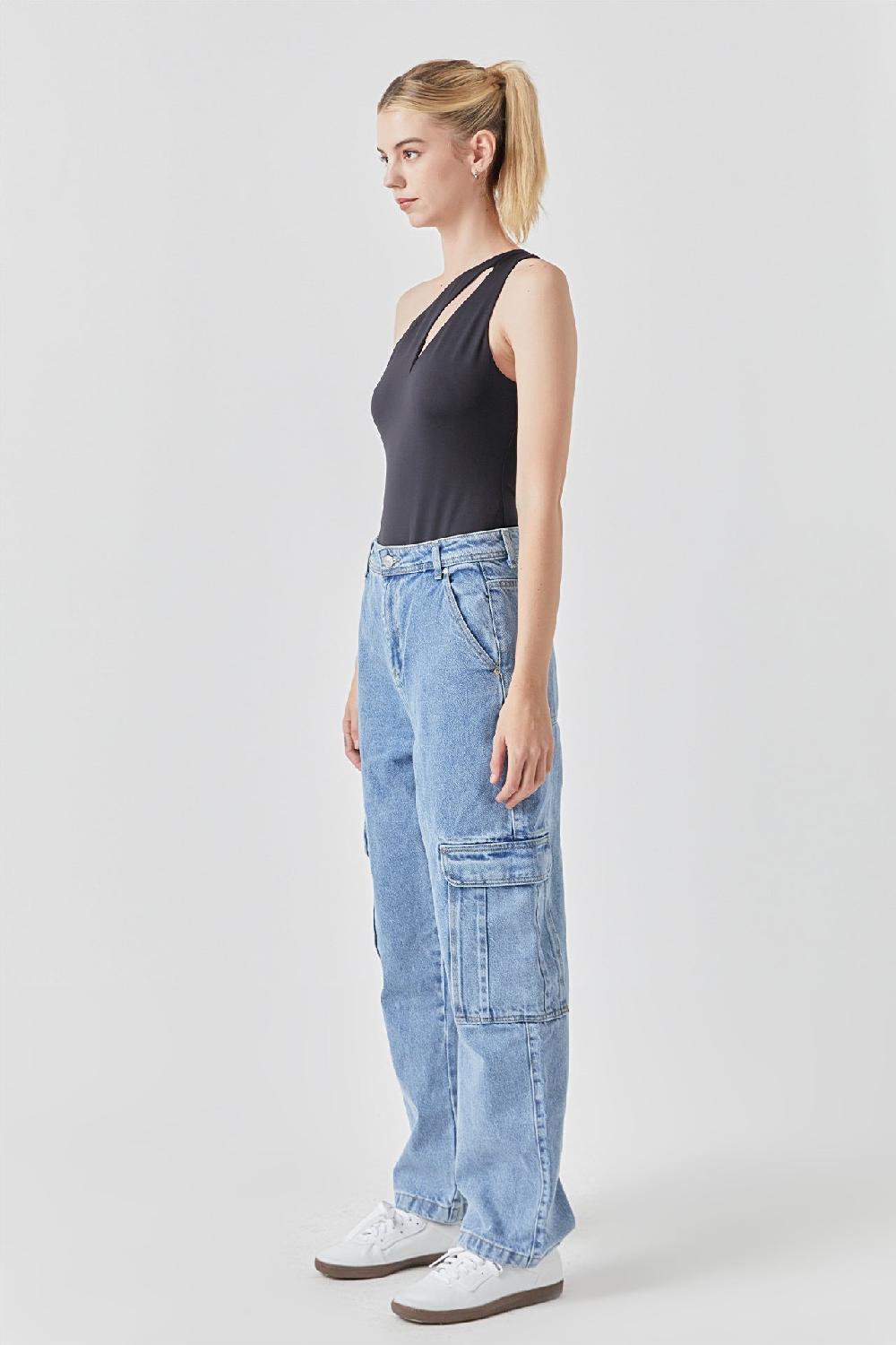 Endless Rose Cut Out Asymmetric Bodysuit BLACK