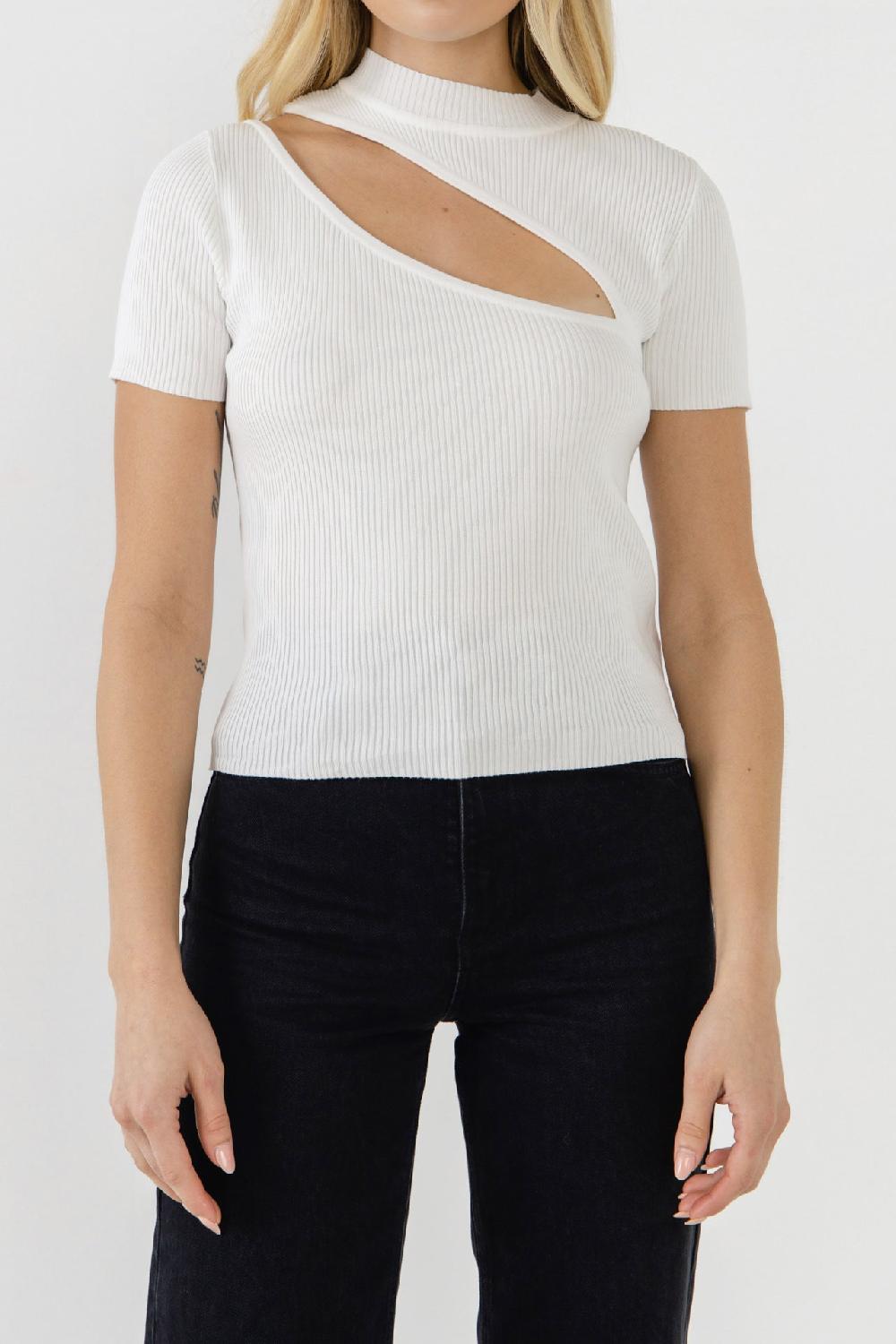 Endless Rose Cut Out Knit Top WHITE