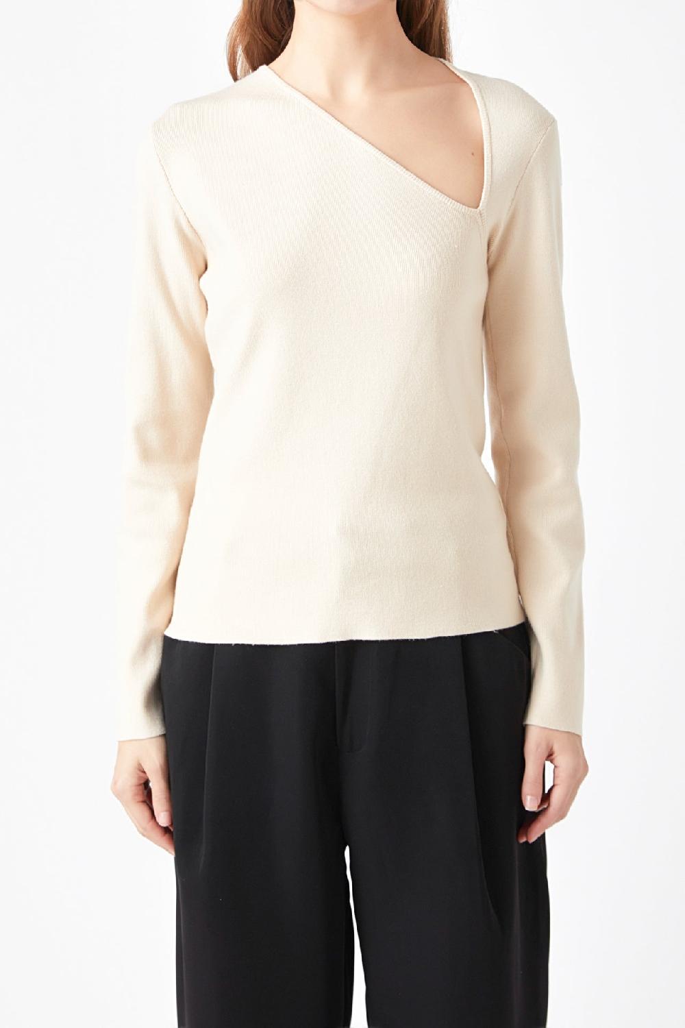 Endless Rose Cut Out Long Sleeve Knit Top IVORY
