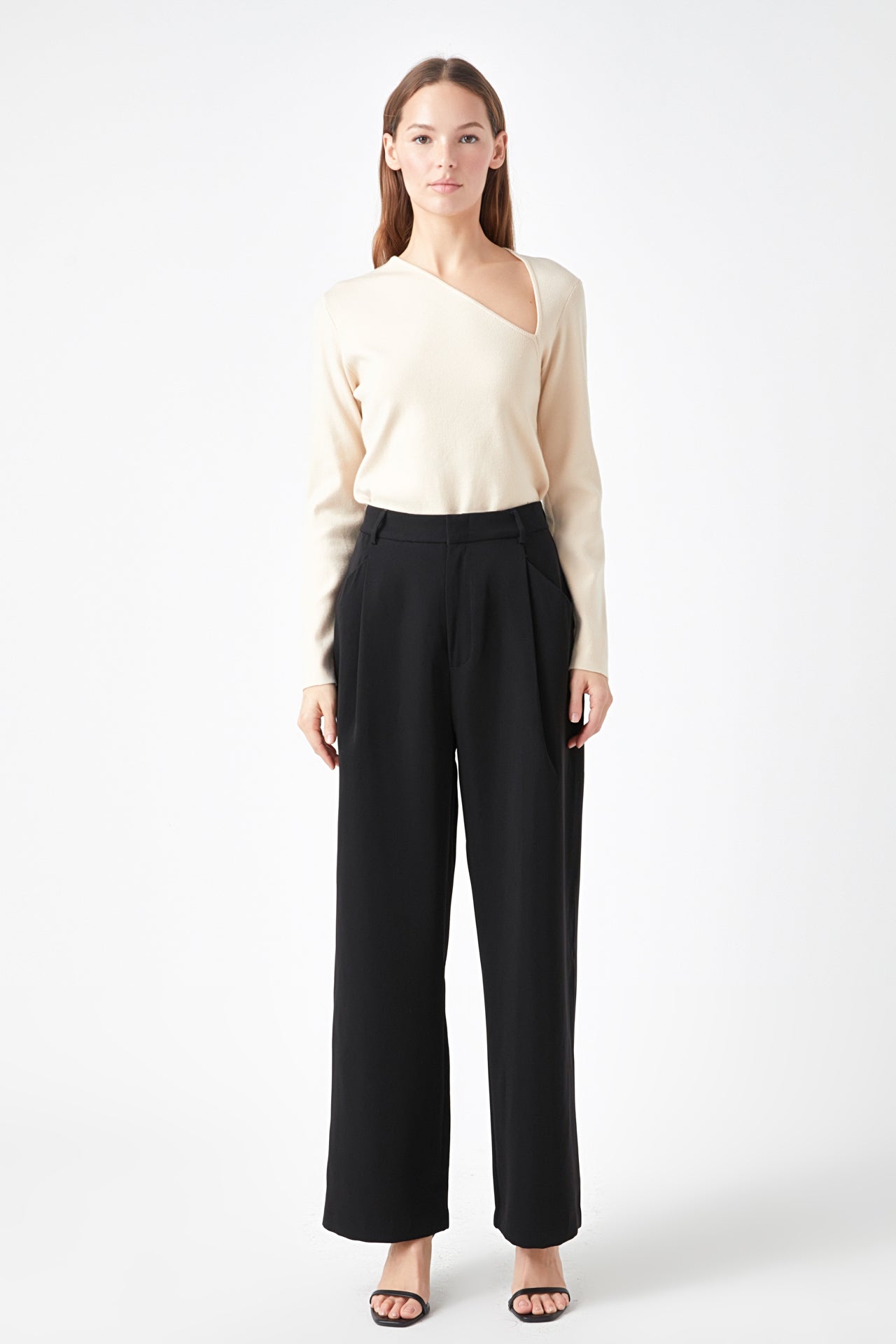 endless rose Cut out Long Sleeve Knit Top IVORY