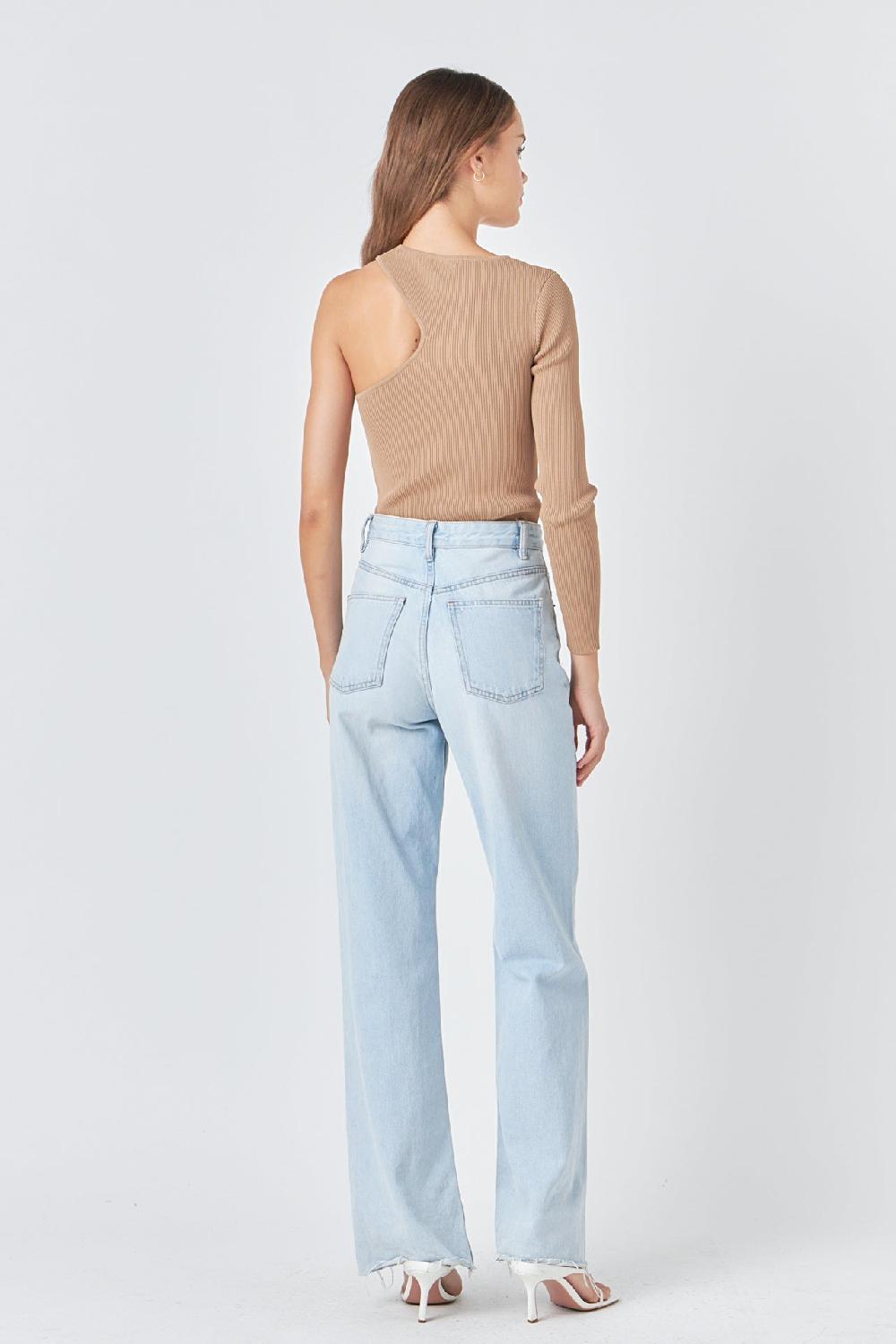 Endless Rose Cut Out One Shoulder Knit Top TAN