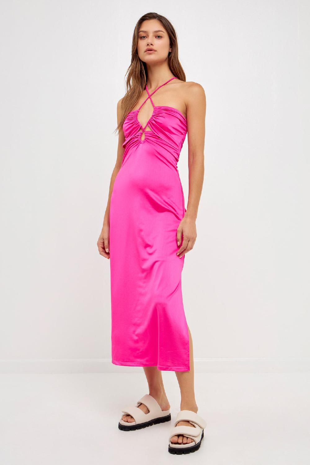 Endless Rose Cut Out Slinky Maxi Dress FUCHSIA
