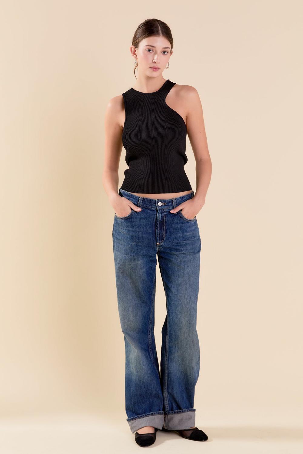 endless rose Cutout Knit Top BLACK