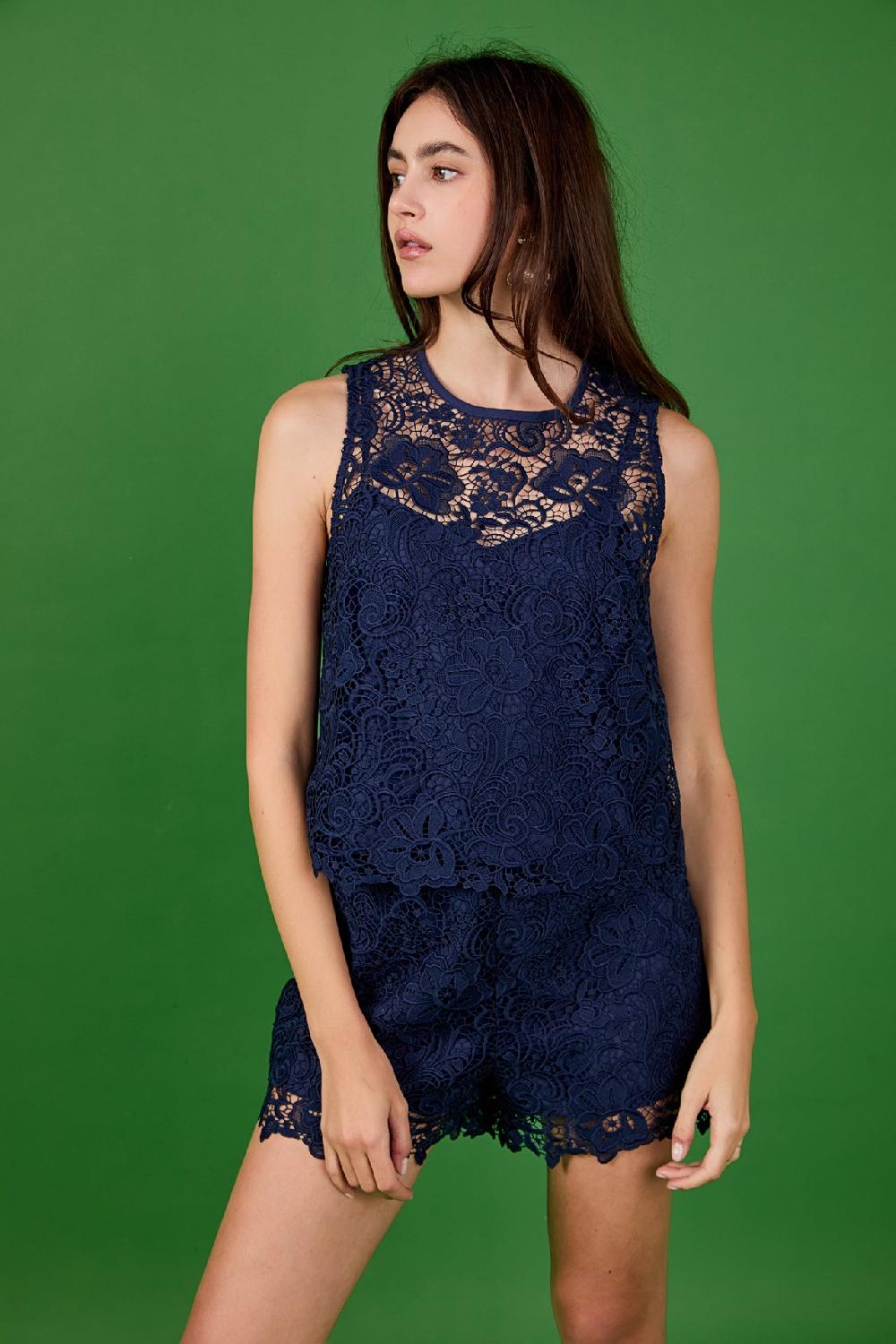 endless rose Deco Lace Sleeveless Top NAVY