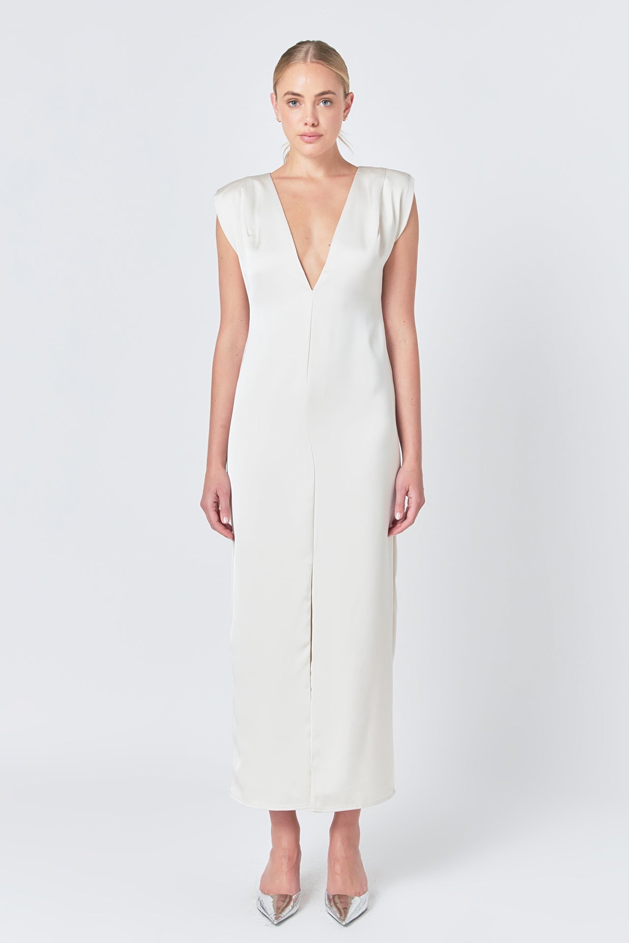 endless rose Deep V Maxi Dress CHAMPAGNE